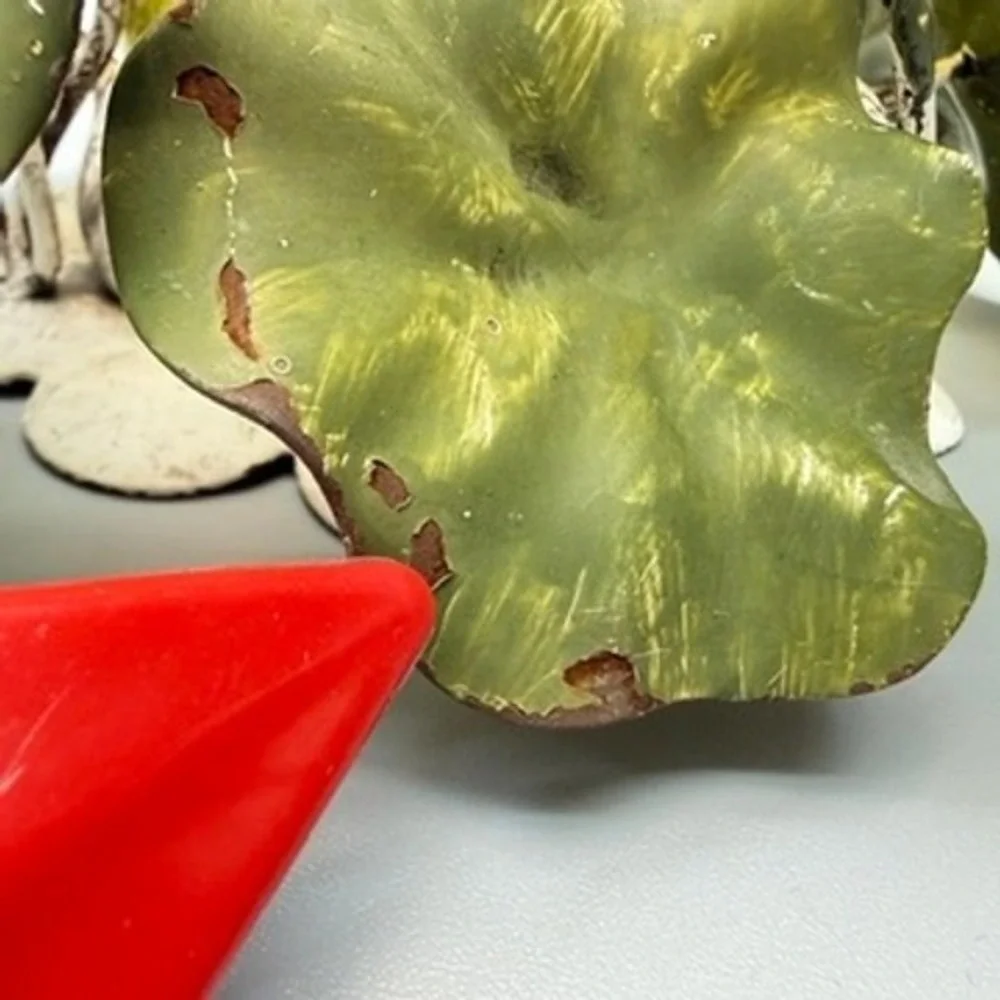 Vintage Walter Hatches Floral Tole Green Hurricane Glass Table Candle Holder